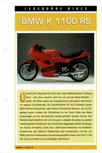 Bmw 1100 information card - bmw, k