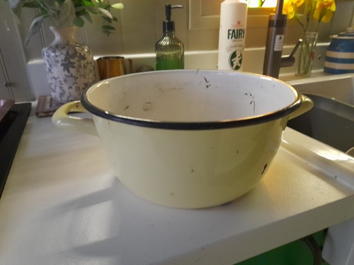 Vintage enamel yellow bowl - enamel,