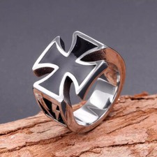 New Mens Iron Cross Biker Ring Stainless Steel Mc Black Silver Size 7-13