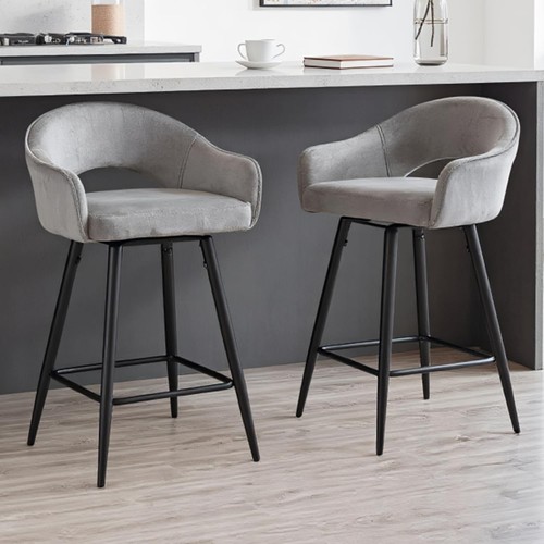 Swivel bar stools - 2x, velvet