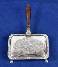 Silver Plated Silent Butler Crumb Tray / Ashtray Wood Handle - Engraved Crest