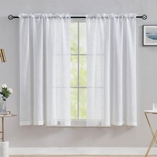 2 Panels Semi Sheer Curtains Linen Look Voile Window Drapes 63 Inch Drop White
