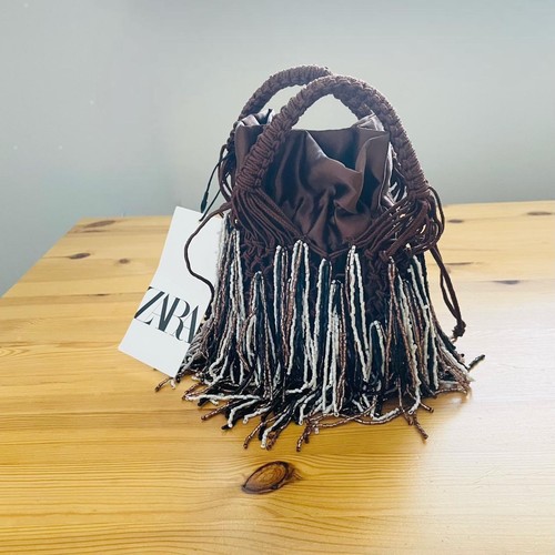Zara brown beaded mini bucket - brown,