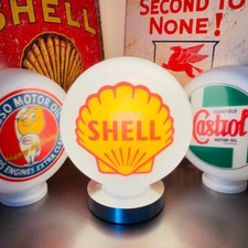 Shell Gas Petrol Pump Globe with Alloy LED Lamp Base UK plug