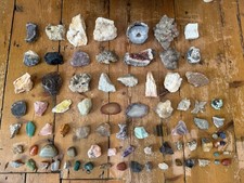 75x Vintage? Collection Of Gemstone Crystal Geode Rocks -Found In Antique Box