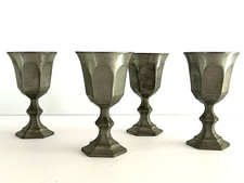 Hand Cast Leonard Pewter Gothic Hexagonal Pedestal Cordial Glass Set of 4