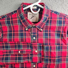 Abercrombie & Fitch Shirt Men Large Muscle Button Up Long Sleeve Red Plaid