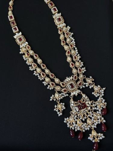 Gold plated red long - gold, necklace