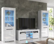 TV Unit White High Gloss &Matt Living Room Set Stand Display Cabinets LED Lights