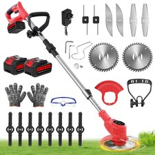 2Battery 21V Cordless Strimmer Grass Trimmer Electric Tree Garden Weed Cutter UK