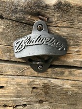 ANTIQUE BUDWEISER CAST IRON BAR WALL MOUNTED BOTTLE OPENER 
