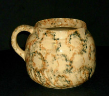 Sponged Yellow Ware Boston Baked Bean Pot - Stoneware Salt Glazed Spongeware