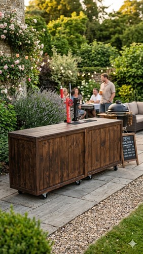 Mobile wooden bar unit - wooden, on