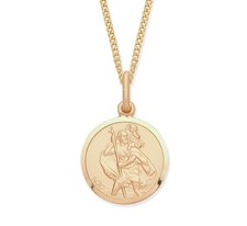 9ct Yellow Gold St Christopher Pendant / Necklace + 18 inch Chain - 22mm x 14mm