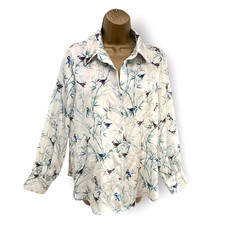 Zara Silver White Grey Bird Satin Shirt Top Blouse Size M Smart Casual Birds