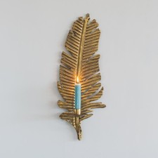 Golden Feather Wall Sconce Candle Holder, Wall Mounted Candlestick, Lighting 
