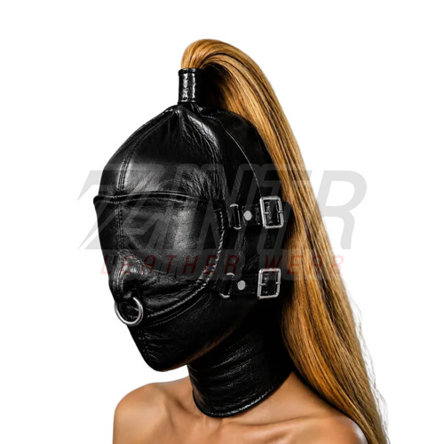 Leather ponytail hole hood - leather,