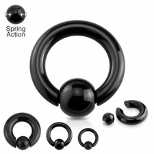 HEAVY Captive Bead Ring CBR LARGE Black BCR Prince Albert 3mm-10mm Spring Action