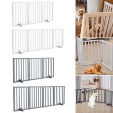 Folding Pet Gate Wooden Dog Fence Safety Barrier Divider 3/4 Panels Freestanding