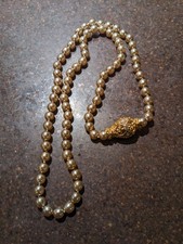 Johan Rivers, Vintage, Champaign Faux Pearl Necklace With Egg Magnet Link, New