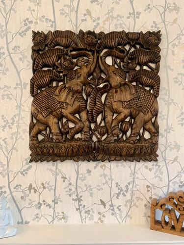 Wooden double elephant - elephant, plaque