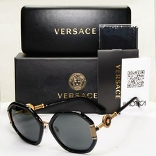 Versace Sunglasses Black Gold Medusa Grey Hexagon Oversized MOD 4413 GB1/87