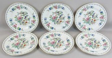 6 x Aynsley Pembroke Side Bread Plates 6" (16cm) Gold Trim Bird Flowers