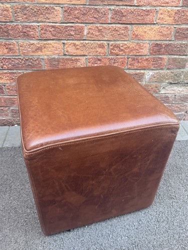 Brown leather cube - leather, footstool