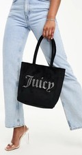 Juicy Couture velour mini tote bag with diamante logo in black