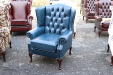 High Back Chair Real Italian Leather BluePremium Ex-Display RRP£739 Chesterfield