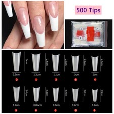500 False Nail Tips Coffin Long Straight Ballerina Half Cover C Curve French UK