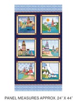 Shorelights Lighthouse Jime Shore Fabric Nautical Cotton Benartex 24"X44" Panel