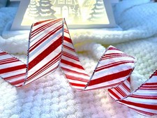 Christmas CANDY CANE Glitter on sheer - Luxury Wire Edge Ribbon 38mm  *NEW 2025*