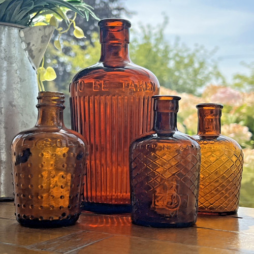 Antique amber glass medicine - glass,