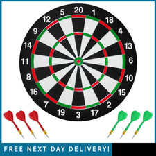 FULL SIZE 17" DARTBOARD SET 6 DARTS FUN FAMILY DART GAME BOARD ADULTS KIDS XMAS