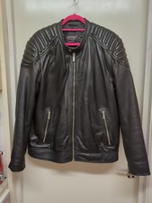 Mens Superdry Premium Black Leather Jacket Size 3XL