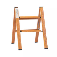 Aluminium Folding Step Stool Ladder 2-4 Step Wooden Finish Compact Lightweight
