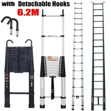 6.2M / 20.3ft Aluminium Extension Telescopic Foldable Ladders and 2 Roof Hook