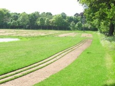 Photo 6x4 Turf growing, Luffness. Ballencrieff Field marked by harvesting c2005