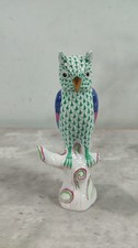 Herend OWL on BRANCH Green Fishnet Figurine
