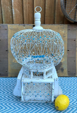 Vintage Decorative Boho White Rustic Wire Work Moroccan Balloon Top Bird Cage