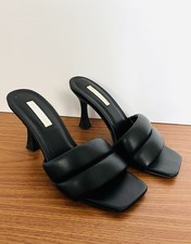 Primark Slip On Peep Toe Mule 3.5” Heels Shoes Black Faux Leather UK 4 EU37 VGC!