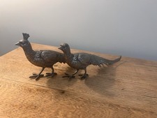 Vintage Pheasants Peacocks Metal Silver Tone Ornaments Card Napkin Holders