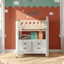 Nursery Baby Changing Table with Storage Infant Diaper Changing Station on Wheel