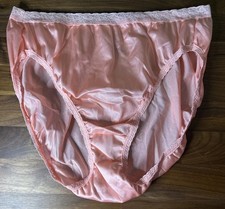 Vtg HANES NYLON Panties Second Skin SHINY LACE HI-CUT BRIEF Sz 10 Peach Pink