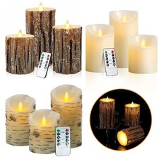 Set of 3 LED Flameless Pillar Candles Flickering Battery Operated With Remote
