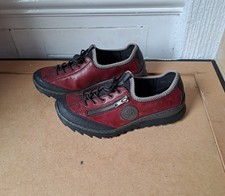 UK Size 5 Rieker Women's Ladies Leather Shoes Trainers EU 38 Burgundy Black Walk