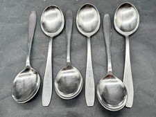 VINTAGE OLD HALL STAINLESS STEEL TABLE SPOONS SET OF 6 MID CENTURY MODERN
