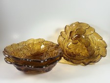 Vintage Amber Indiana Glass Logan Berry Leaves Bowl Set Of