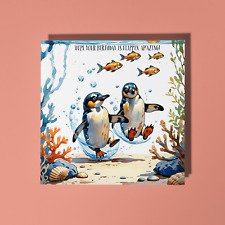 Handmade funny penguins underwater Amazing Happy Birthday Card Envelope